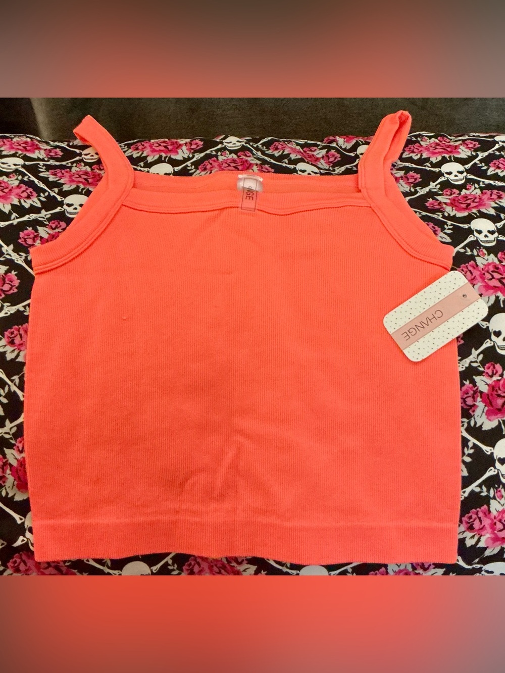 Bright NEON ORANGE  Ribbed Crop Top Tank with Thin Straps